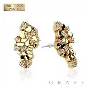 PAIR OF 18K GOLD PLATED INGOT CENTERED SHAPE NUGGET EARRINGS